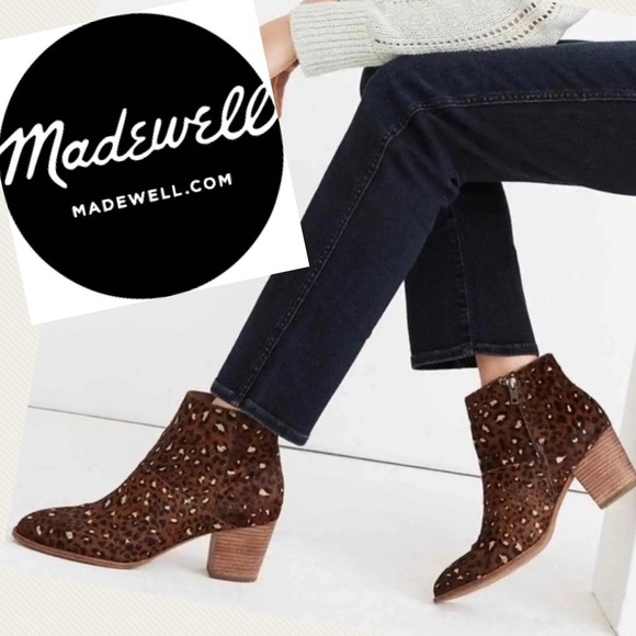 NWOT Madewell The Rosie Rich Brown Multi Mini Leopard Calf Hair Ankle Boots - Picture 2 of 16